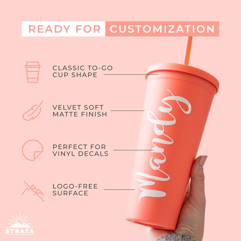 STRATA CUPS Classic Tumblers with Lids and Straws (8 pack) - 22oz Matte Pastel Colored Acrylic Tumblers with Lids and Straws, Double Wall Tumbler Bulk, Reusable Cup with Straw Cleaner (Assorted) - Image 4